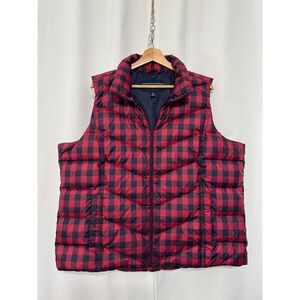 Lands End Red Buffalo Plaid Down Puffer Vest Womens Plus 1X 16W-18W Full Zip
